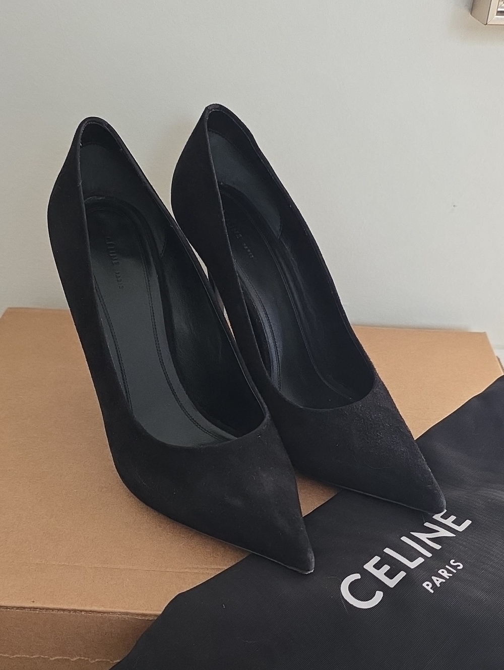 Celine Black Suede Pointed-Toe Pumps